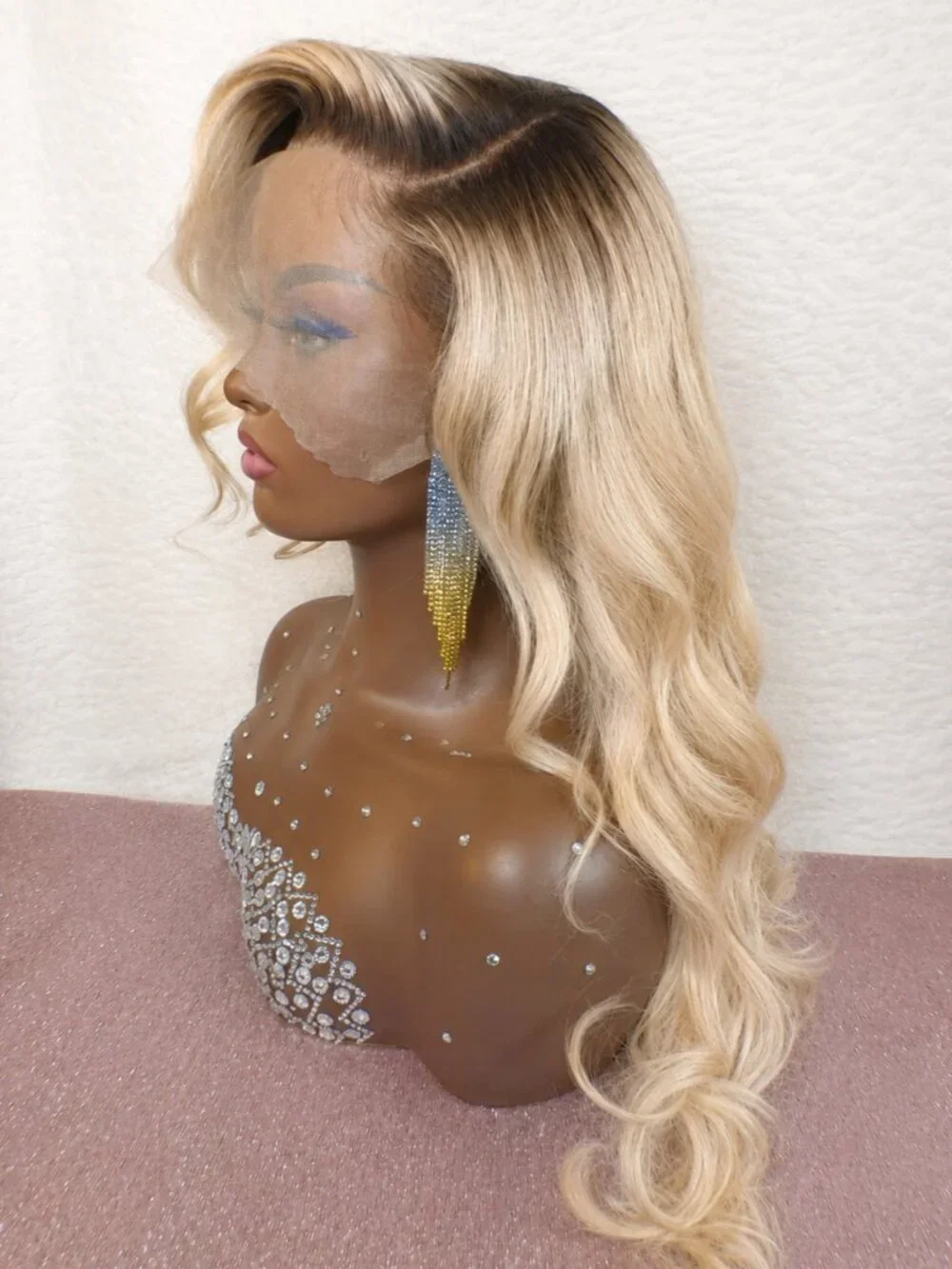 Custom Blonde Balayage Human Hair Lace Front Wig 13x6 HD Lace 22-24 Inch